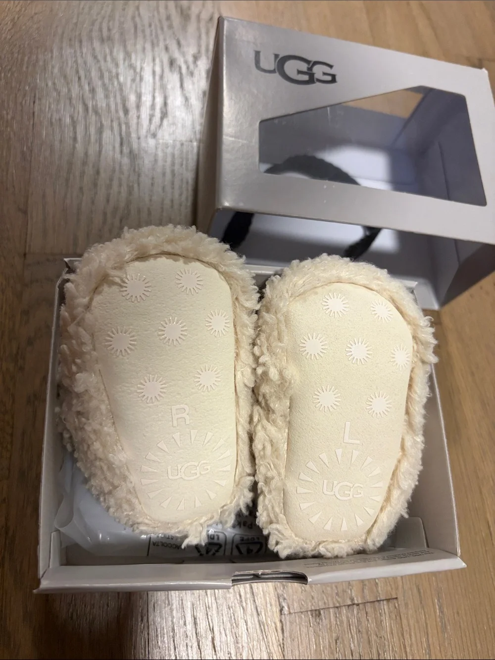 UGG Cream Plush Baby Booties with Shearling Texture